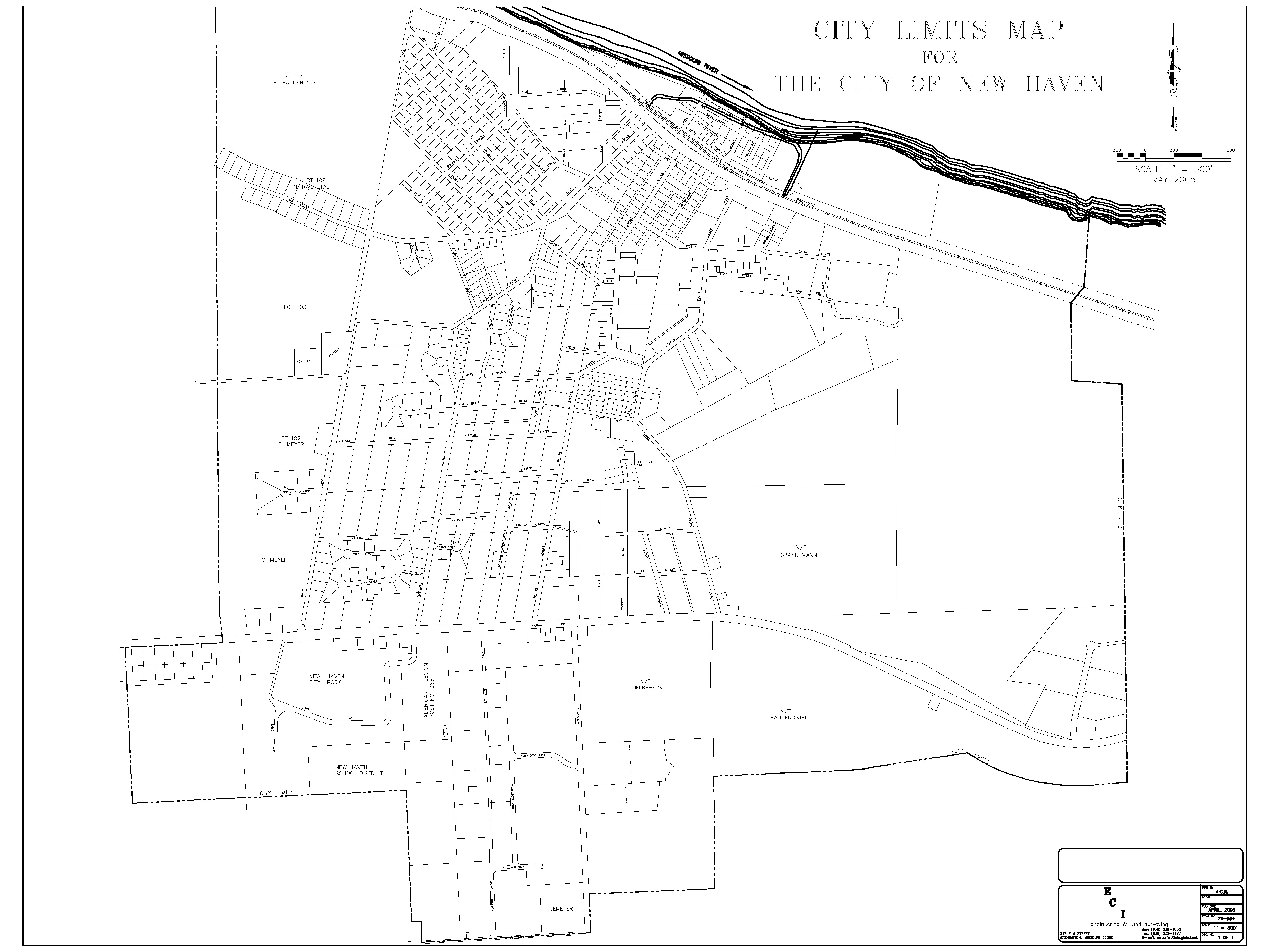 Black-and-white city limits map for New Haven, Connecticut, showing boundary lines over road and parcel layout.